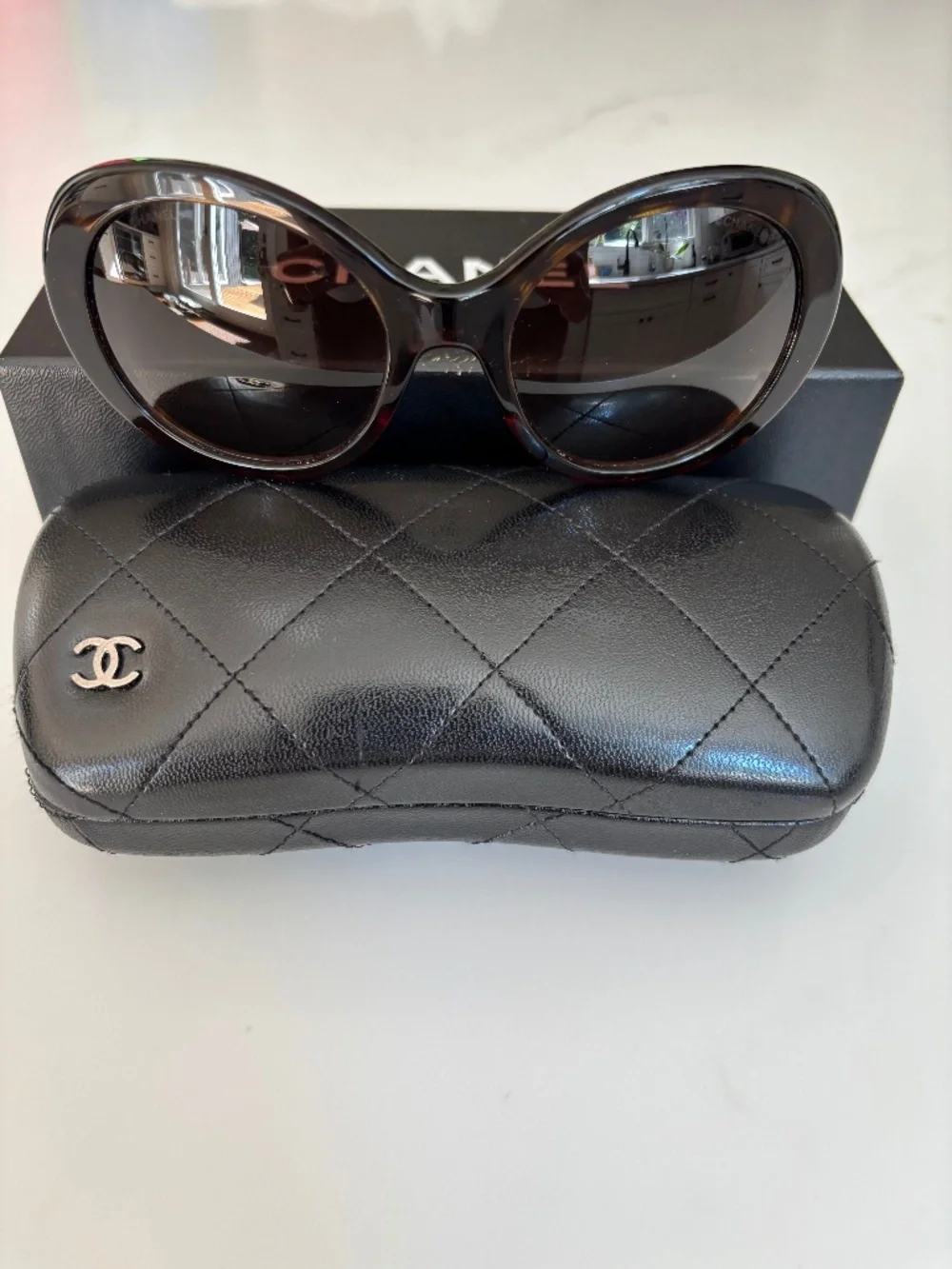 CHANEL Tortoise Shell Oversized Frame Gradient Tint Sunglasses